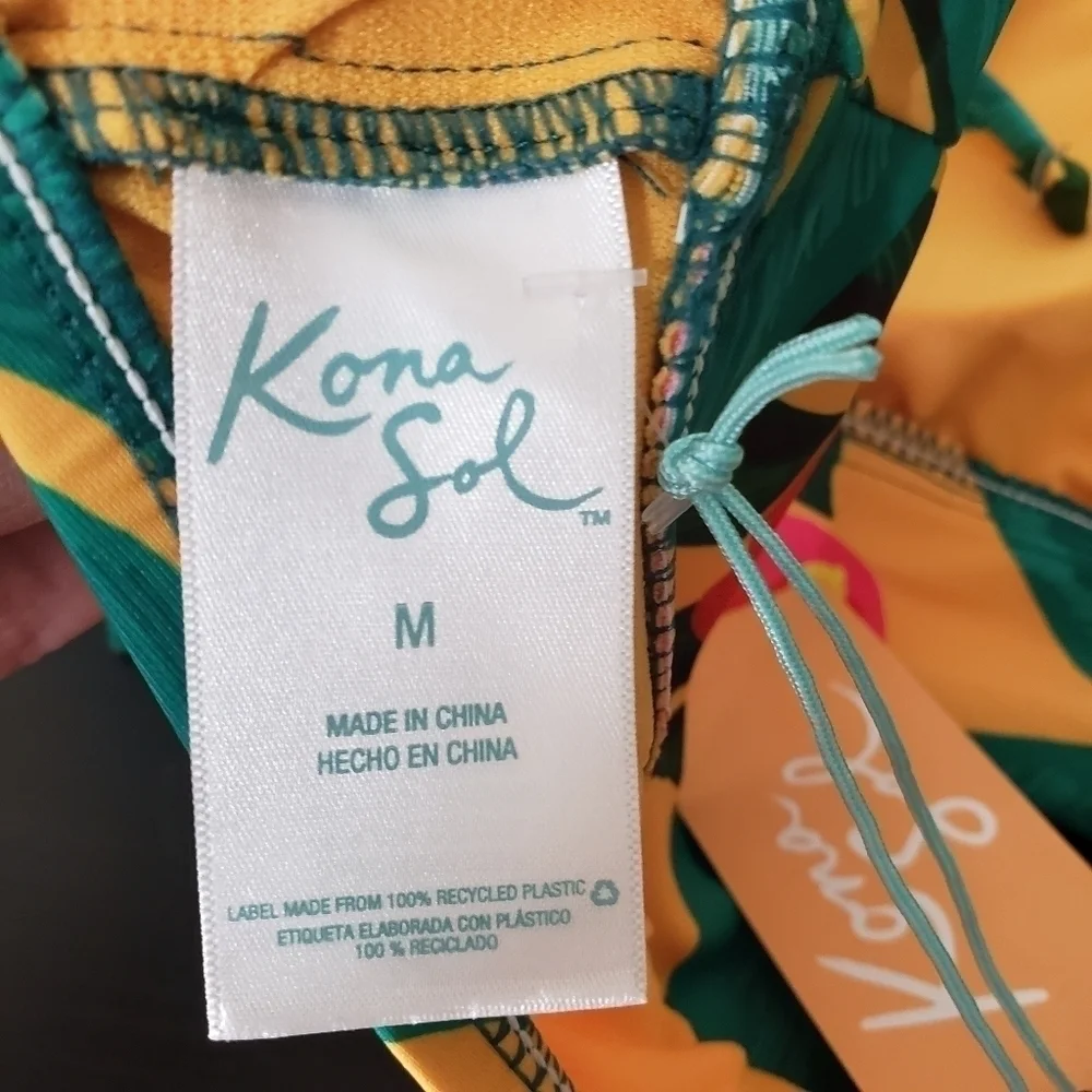 Kona Sol Multi-Color Green Floral Tie Front Bikini